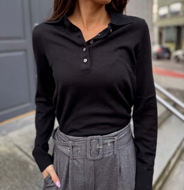 Thea Knit Merino Collar Neck - Black  - Image 1