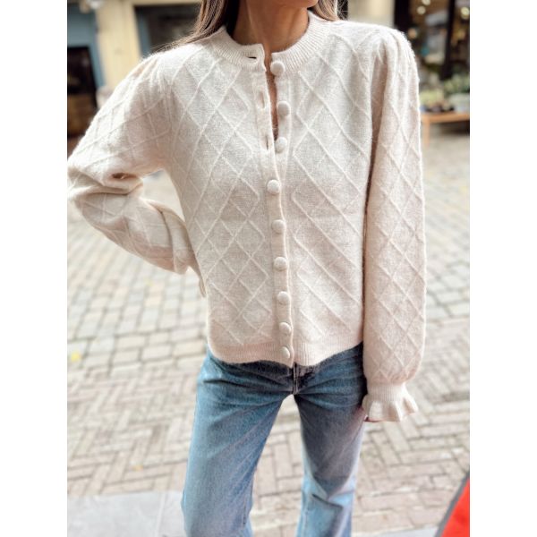 Thelma Ls Wool Blend Knit Cardigan - Birch