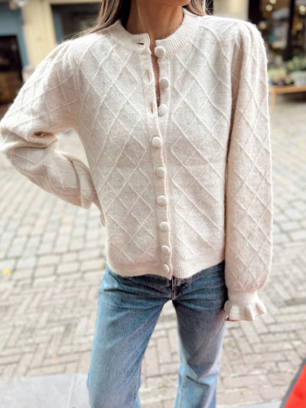 Thelma Ls Wool Blend Knit Cardigan - Birch - Image 1