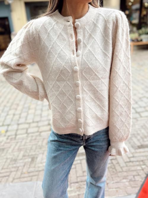 Thelma Ls Wool Blend Knit Cardigan - Birch