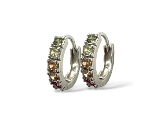 Sølv små creoler m. multicolor cz