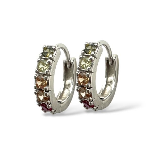 Sølv små creoler m. multicolor cz