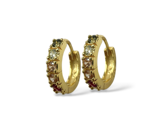 Forgylte små creoler m. multicolor cz