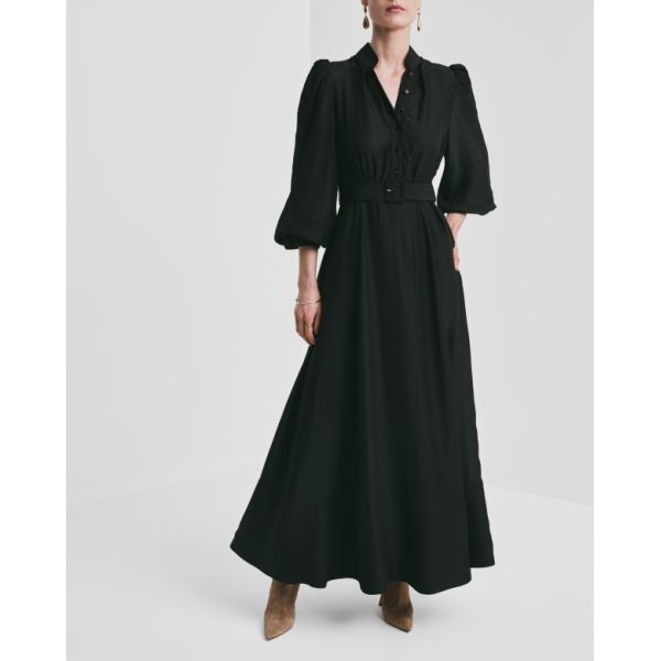 Striped Organza Belt Dress -  Black