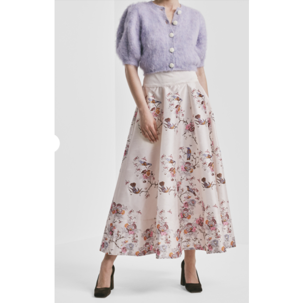 Taffeta Maxi Skirt - Vintage Wallpaper 