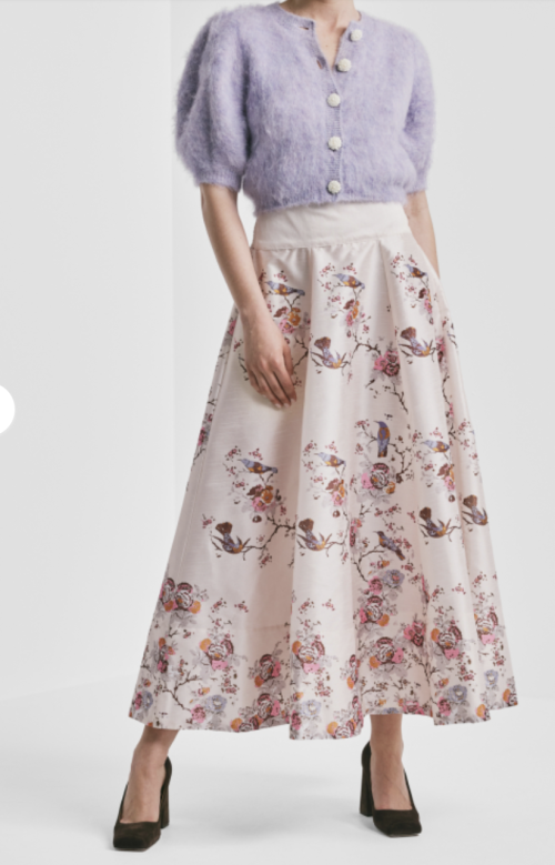 Taffeta Maxi Skirt - Vintage Wallpaper 