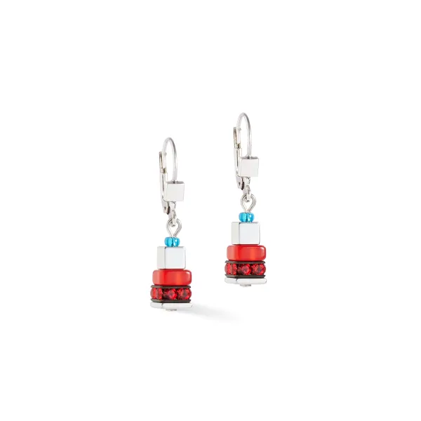 GEOCUBE Earrings Modern Future Cube Blue & Red