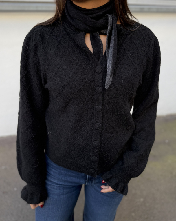 Thelma Ls Wool Blend Knit Cardigan - Black - Image 1