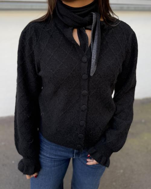 Thelma Ls Wool Blend Knit Cardigan - Black