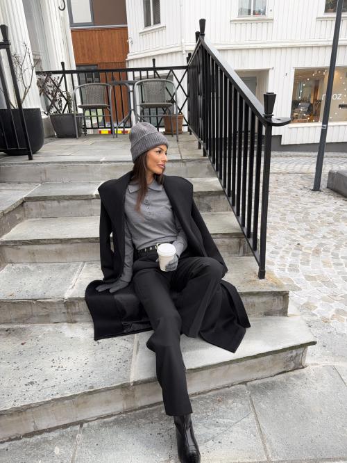 Thea Knit Merino Collar Neck - Medium Grey Melange