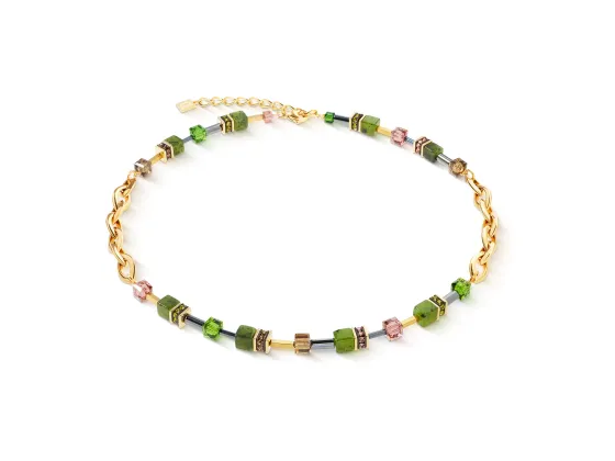 GEOCUBE Necklace Chunky Chain Gold & Green
