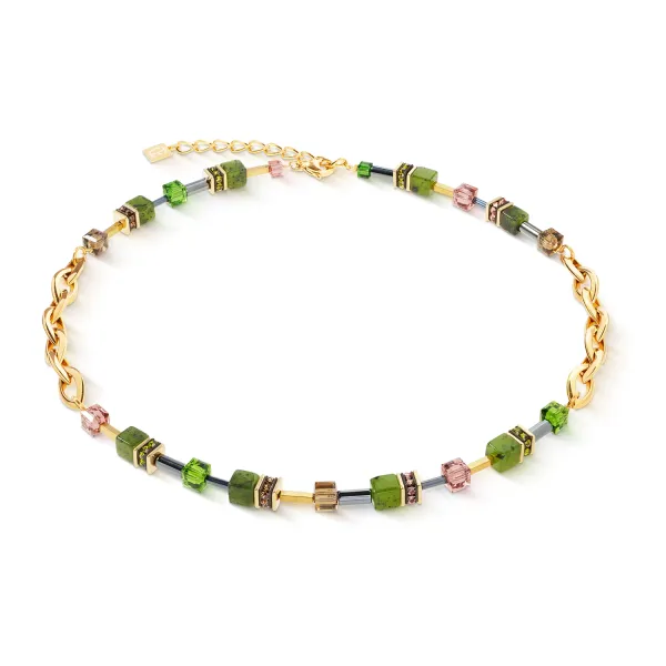 GEOCUBE Necklace Chunky Chain Gold & Green
