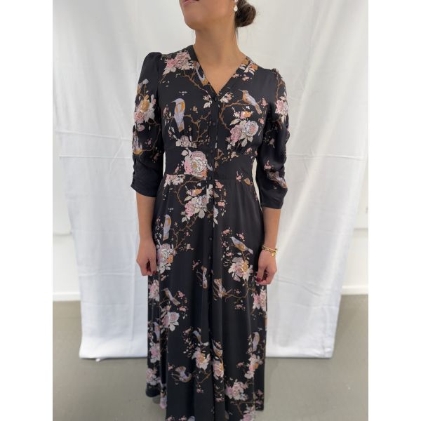 Satin Button-Down Dress - Midnight Birds