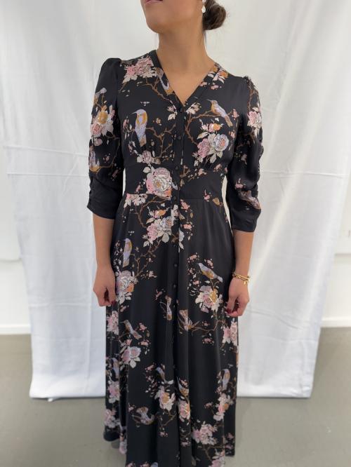 Satin Button-Down Dress - Midnight Birds