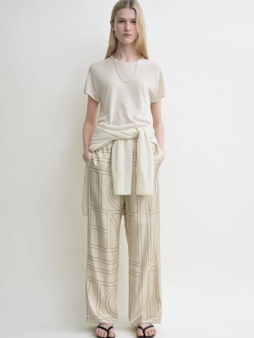 Monogram Silk Pj Bottoms Ivory