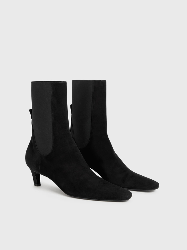Suede Mid-Heel Boots Black - Image 2