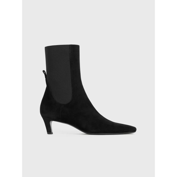 Suede Mid-Heel Boots Black