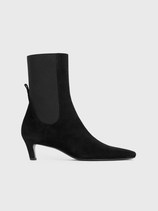 Suede Mid-Heel Boots Black - Image 1