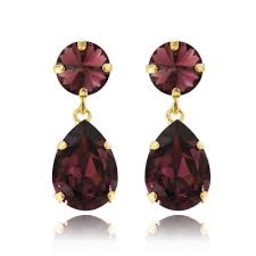 Mini Drop Earrings - Gold/Burgundy