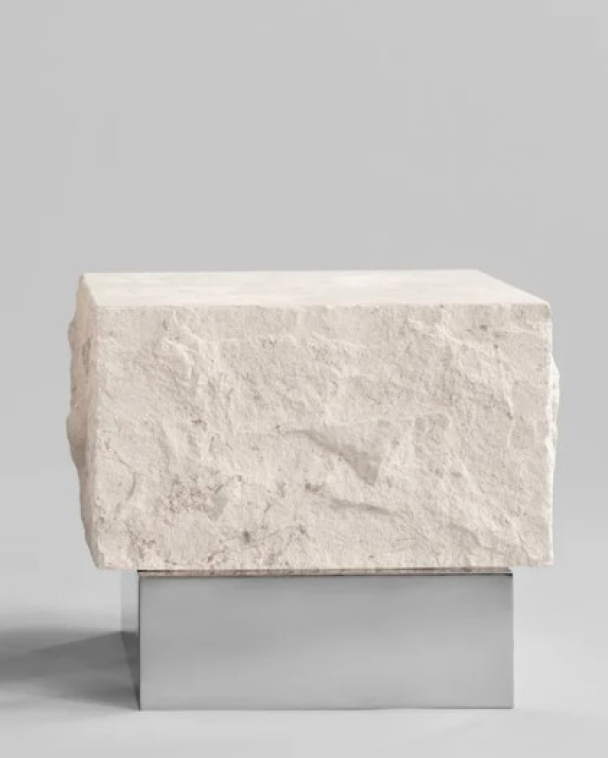 Temple salongbord, lavt - krom / kalkstein