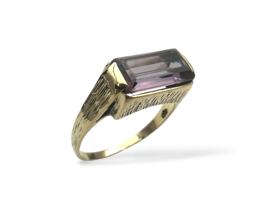 Klosterfoss Vintage - Gult gullring m. lilla stein 585