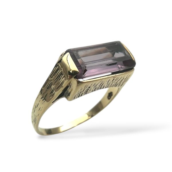 Klosterfoss Vintage - Gult gullring m. lilla stein 585