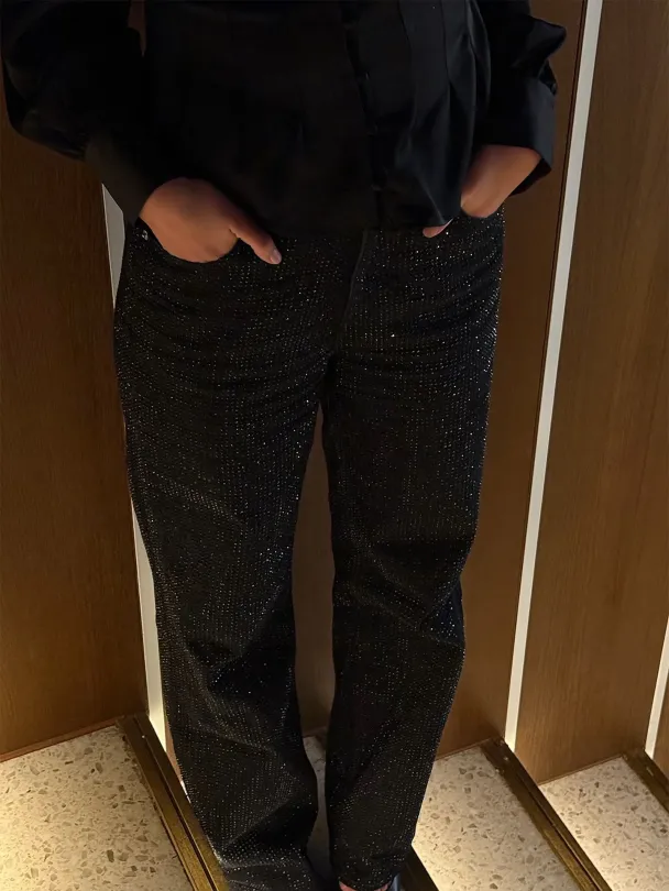 Tessa Rhinestone Wide Jeans - Image 4