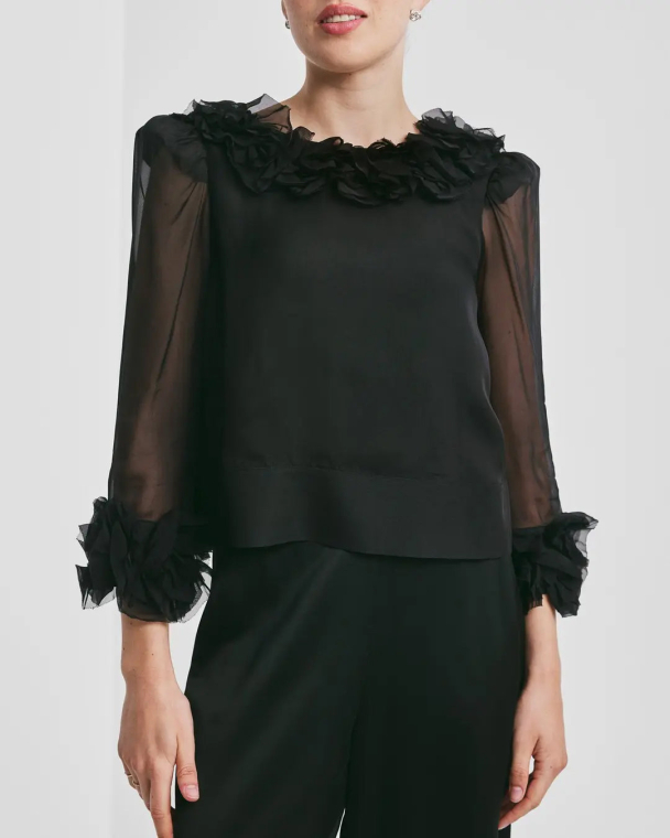 Organza Frilly Top - Black - Image 1