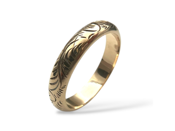 Klosterfoss Vintage - Gult gullring m. mønster 585