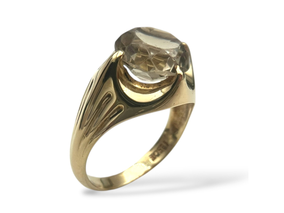 Klosterfoss Vintage - Gult gullring m. beige stein 585