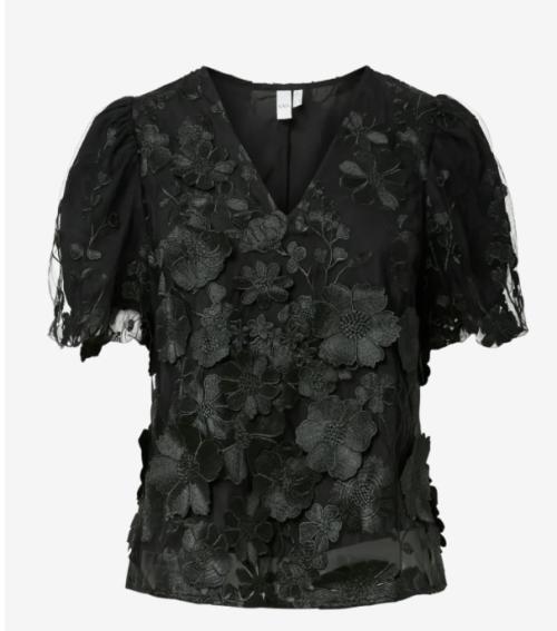 Flowering V-Neck Top - Black 