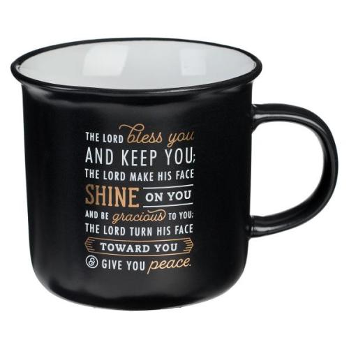 Kopp - Bless You and Keep You Black and Gold Camp-style Ceramic Coffee Mug - Numbers 6:24-26