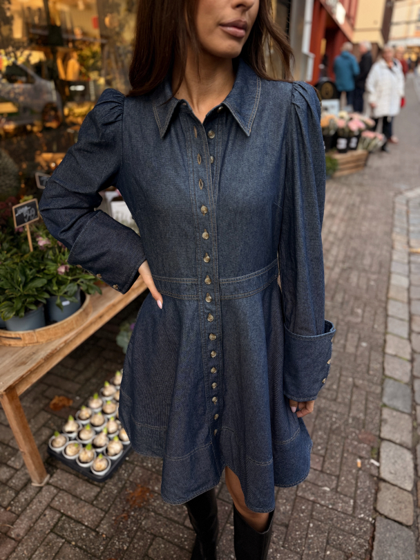 Denim Mini Dress - Dark Blue  - Image 1