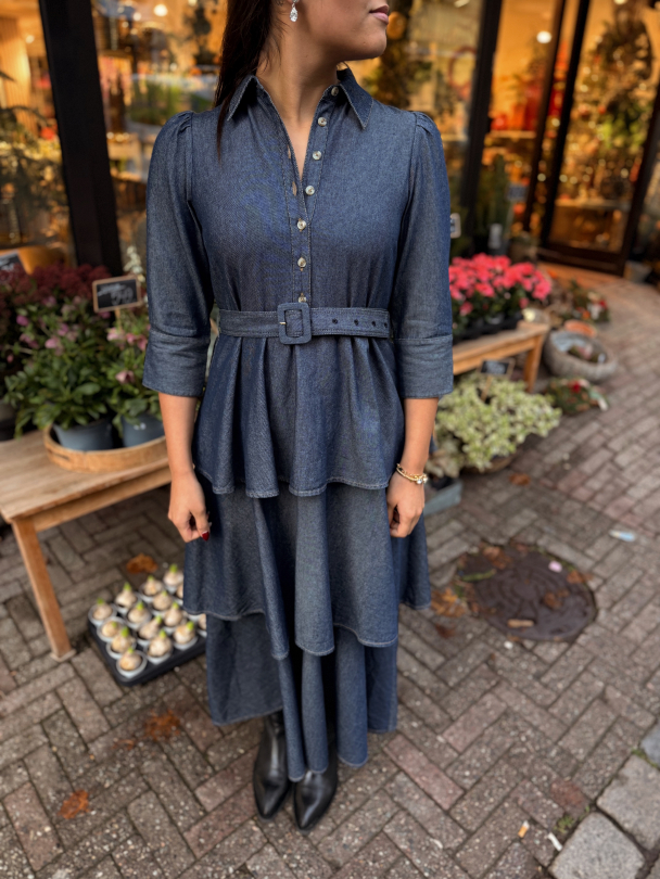 Denim Shirt Dress - Dark Blue  - Image 1