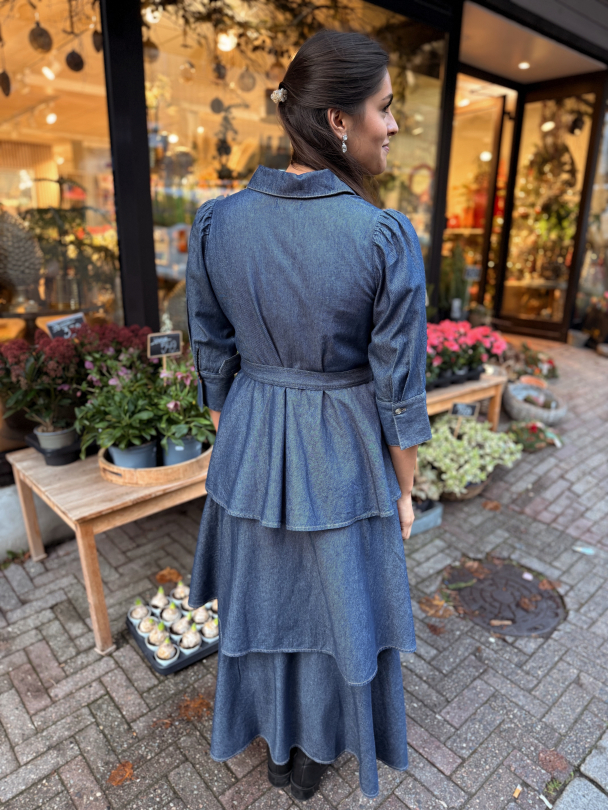 Denim Shirt Dress - Dark Blue  - Image 5