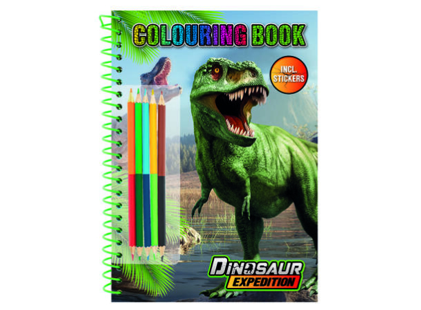 Dinosaur fargebok med fargeblyanter