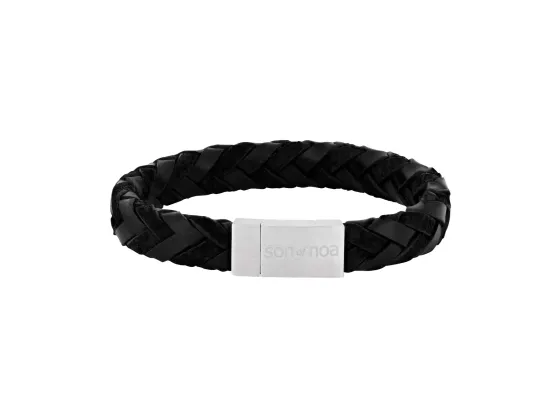 Silver bracelet black calf leather - 12mm 