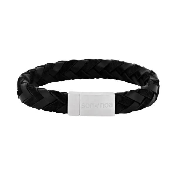 Silver bracelet black calf leather - 12mm 