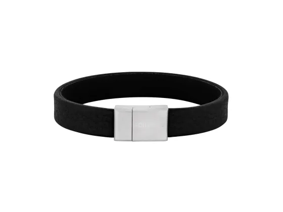 Silver bracelet black calf leather - 12mm 