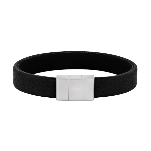 Silver bracelet black calf leather - 12mm 
