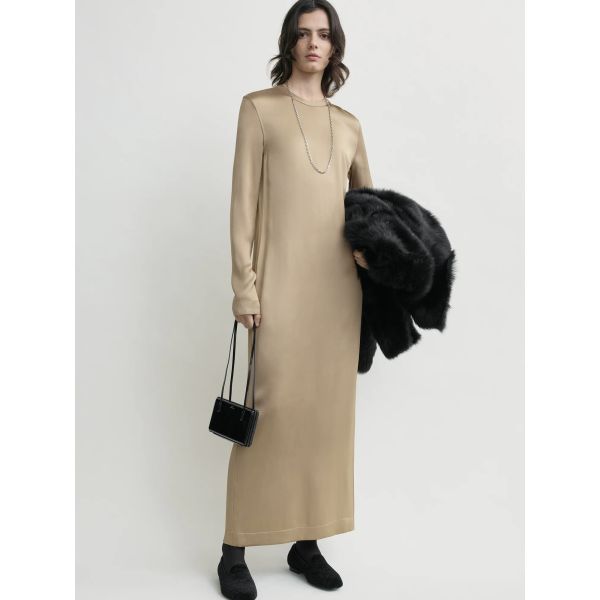 Long Satin Dress Latte