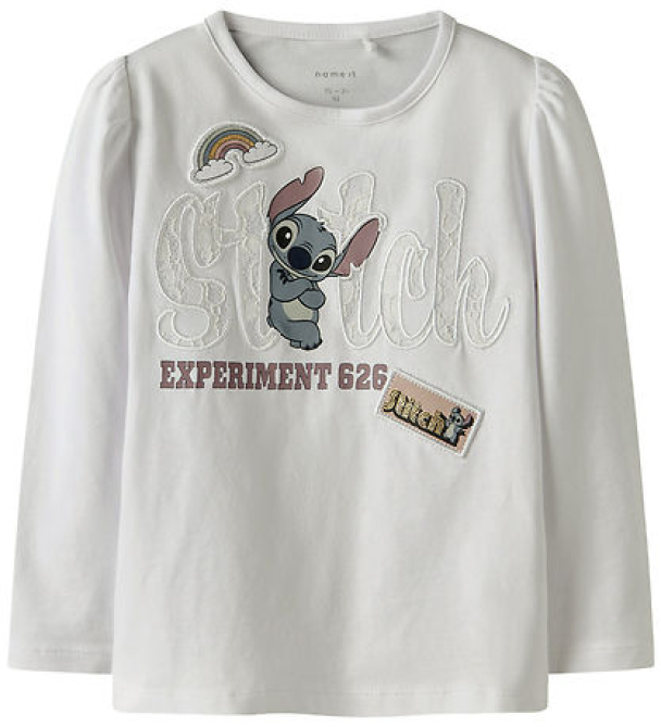 NMFArna Stitch langermet t-shirt, hvit - Image 1