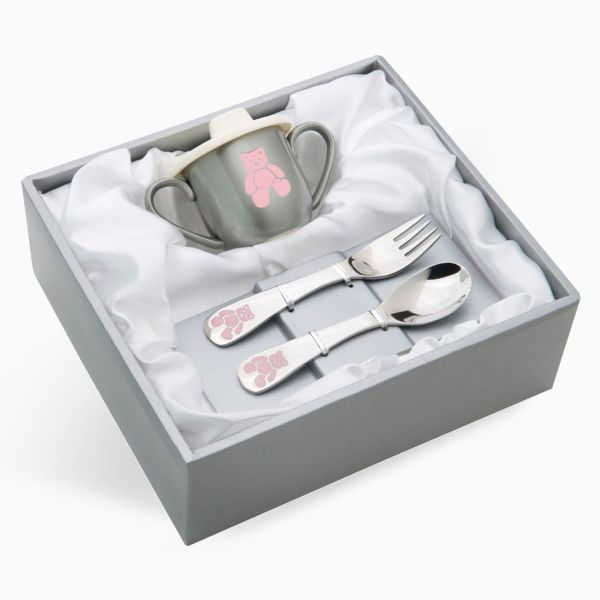 Gavesett - Rosa bamse krus & bestikk