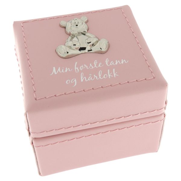 Rosa skrin "min første tann & hårlokk"