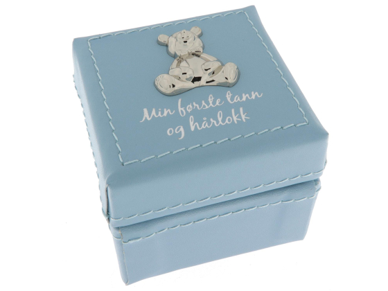 Blå skrin "min første tann & hårlokk"
