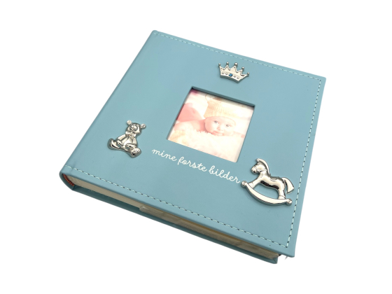 Fotoalbum, blå "Mine første bilder"