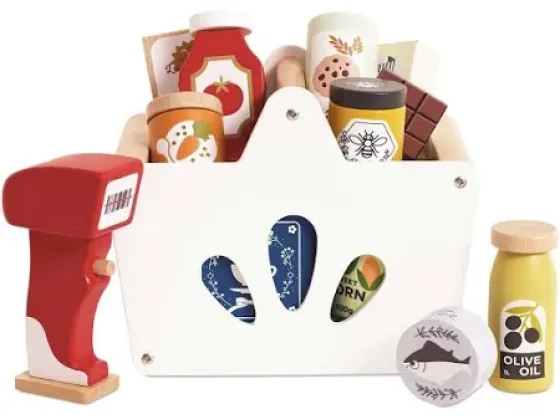 Handlekurv med varer og skanner i tre - Le Toy Van 