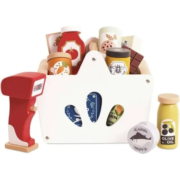 Handlekurv med varer og skanner i tre - Le Toy Van 