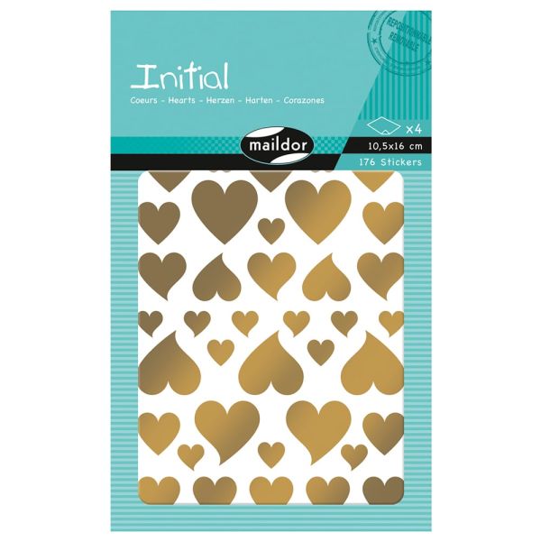 Klistremerker – Hjerter gull/sølv– 4ark 2×2 farge