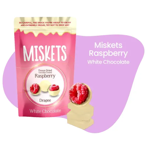 MISKETS WHITE CHOCOLATE COVERED FREEZE-DRIED RASPBERRY 80g